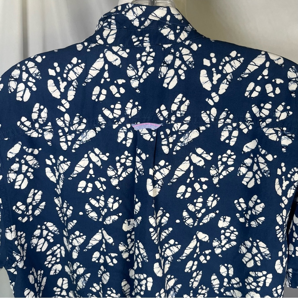 Scotch & Soda Men's Short Sleeve‎ Batik Leaf Print Shirt Navy & White Size Large - Picture 9 of 10
